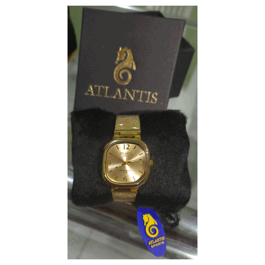 Relógio Atlantis Gold dourado com mostrador champagne e pulseira mesh